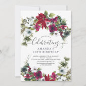 Invitation Red Poinsettia Holly Pine fête d'anniversaire (Devant)