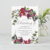 Invitation Red Poinsettia Holly Pine fête d'anniversaire (Debout devant)