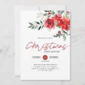 Invitation Red Poinsettia Open House Soirée de Noël (Devant)