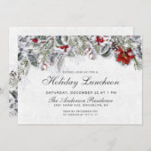 Invitation Red Poinsettias Rustic Noël Déjeuner (Devant / Derrière)