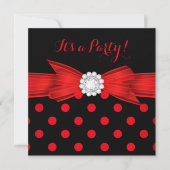 Invitation Red Pois Diamond Bow Black Party (Devant)