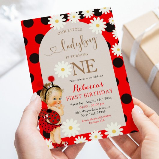 Invitation Red Polkadot Ladybug Daisy Blonde Premier annivers