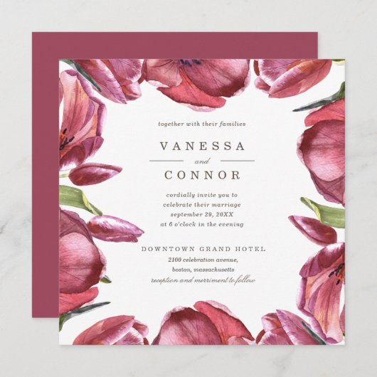 Invitation Red Poppies Classic Boho Floral Mariage (Devant / Derrière)