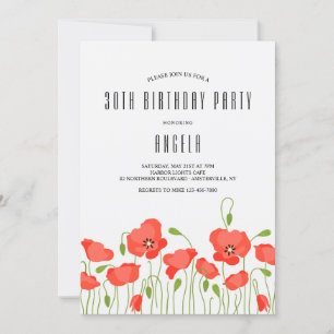 Invitation Red Poppies fête d'anniversaire