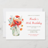 Invitation Red Poppies Mason Jar fête d'anniversaire (Devant)