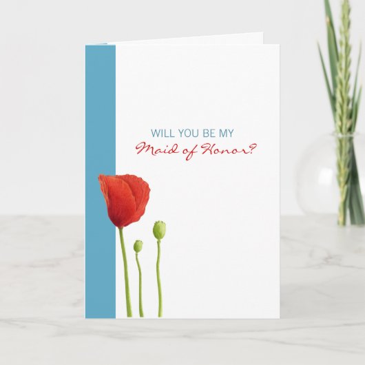 Invitation Red Poppy aqua Be My Maid of Honor Card (Devant)