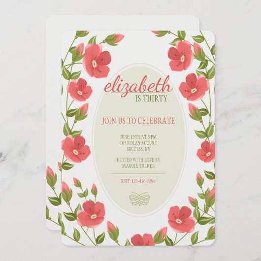 Invitation Red Posies (Devant / Derrière)