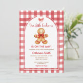 Invitation Red Preppy Gingham Gingerbread Baby Shower  (Debout devant)