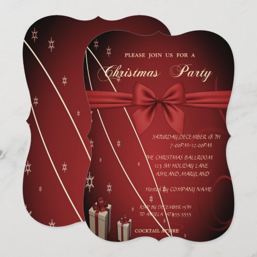 Invitation Red Presents, Soirée de Noël de la société Bow Com (Devant / Derrière)