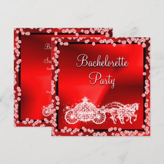 Invitation Red Princess Coach & Horses Bachelorette Party (Devant / Derrière)