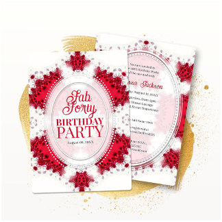 Invitation Red Princess Fractal Lace Fab Forty Birthday