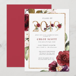 Invitation Red Purple Gold Floral 2019 Graduation Party