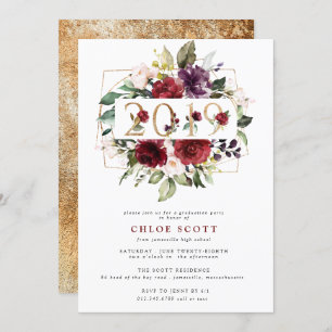 Invitation Red Purple Gold Floral 2019 Graduation Party