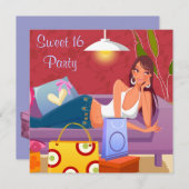 Invitation Red Purple Sweet 16 Anniversaire (Devant / Derrière)