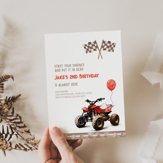 Invitation Red Quad Bike Quel que soit l'âge Anniversaire Inv
