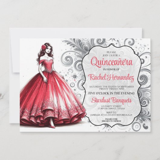 Invitation Red Quinceañera Girl (Devant)