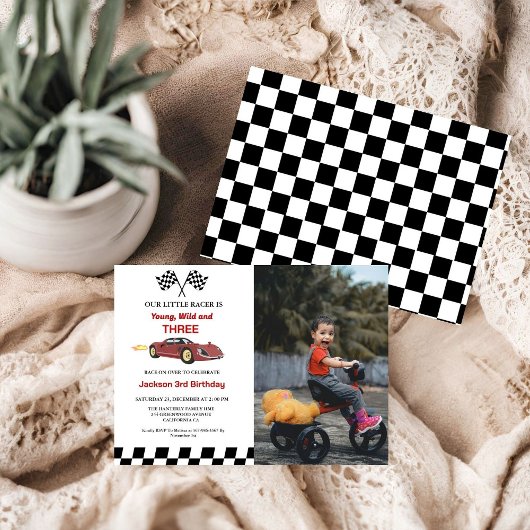 Invitation Red Race Car Boy 3e fête d'anniversaire