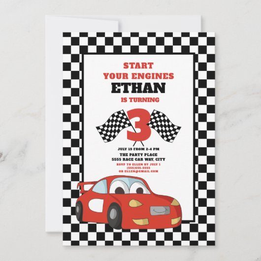 Invitation Red Race Car enfant 3e anniversaire (Devant)