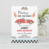 Invitation Red Race Car Fast Curious Boy Anniversaire (Debout devant)