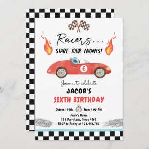 Invitation Red Race Car Fast Curious Boy Anniversaire