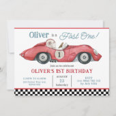 Invitation Red Race Car Fast One 1er fête d'anniversaire (Devant)