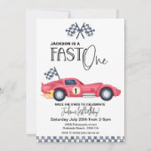 Invitation Red Race car FAST ONE Birthday invition (Devant)