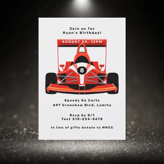 Invitation Red Race Car fête d'anniversaire
