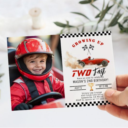 Invitation Red race Car Grosse deux photo rapide Anniversaire