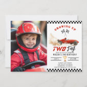 Invitation Red race Car Grosse deux photo rapide Anniversaire (Devant)
