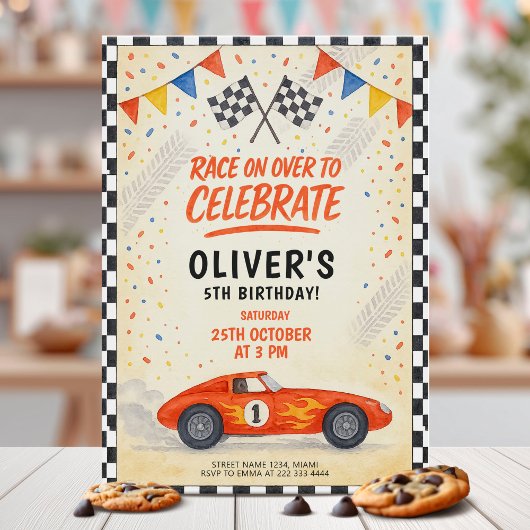 Invitation Red Race Car Kids Birthday
