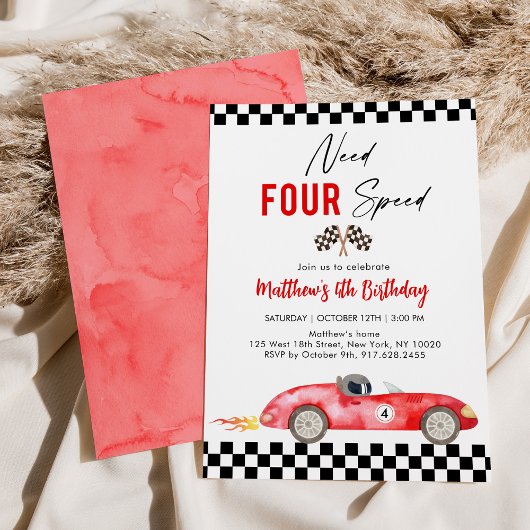 Invitation Red Race Car Quatrième anniversaire