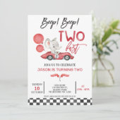 Invitation Red Racing Car Ballons Elephant 2e anniversaire (Debout devant)
