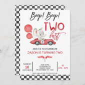 Invitation Red Racing Car Ballons Elephant 2e anniversaire (Devant / Derrière)