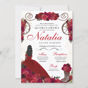 Invitation Red Ranchero Princesse Quinceanera