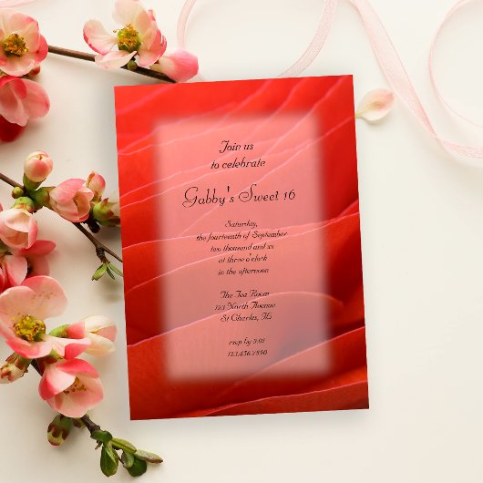 Invitation Red Ranunculus Petals Sweet 16 Anniversaire
