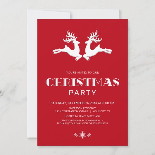 Invitation Red Reindeer Blanc Noël (Devant)