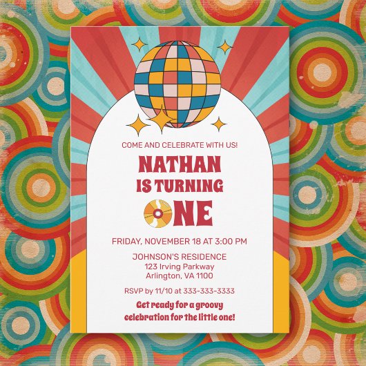 Invitation Red Retro 1er Anniversaire de enfant Super Party V