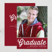 Invitation Red Retro Bold Typographie Photo Graduation (Devant / Derrière)
