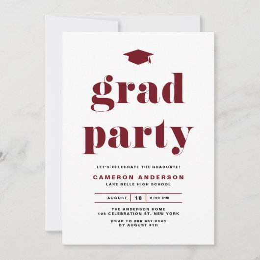 Invitation Red Retro Bold Typography Graduation Party (Devant)