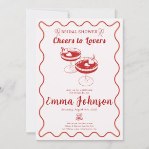Invitation Red Retro Bridal Shower Main tirée