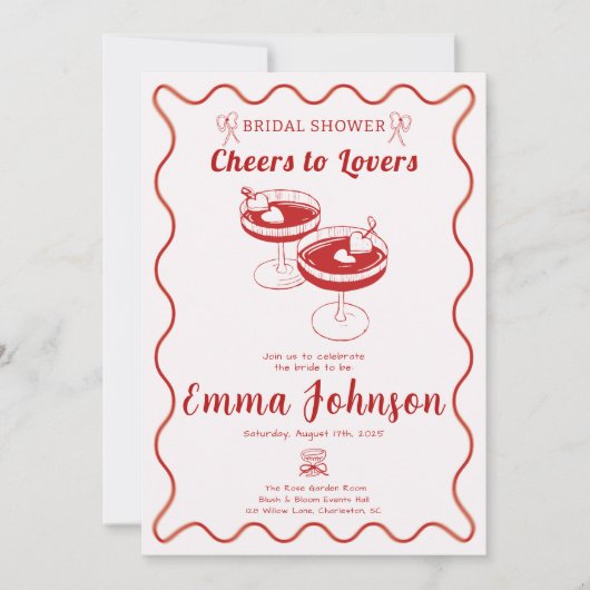 Invitation Red Retro Bridal Shower | Main tirée (Devant)