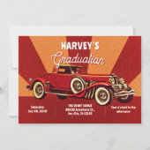 Invitation Red retro classic car graduation (Devant)