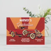 Invitation Red retro classic car graduation (Debout devant)