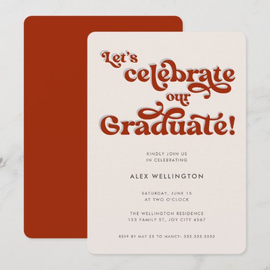 Invitation Red Retro Inspiré Typographie Parti de graduation (Devant / Derrière)