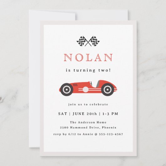 Invitation Red Retro Race Car Thème Anniversaire (Devant)