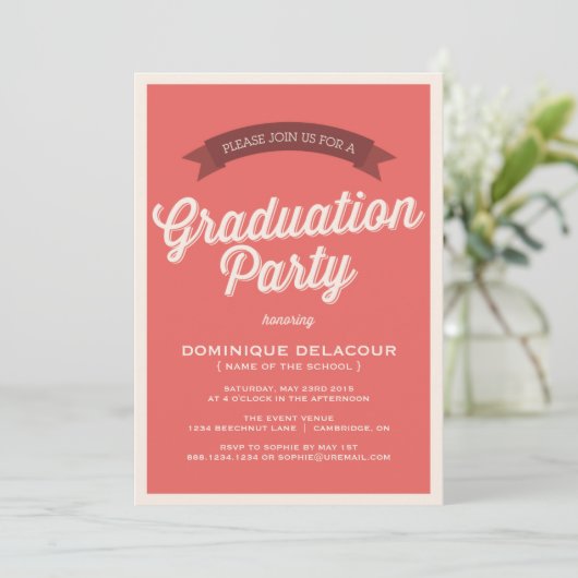 Invitation Red Retro Typography Graduation Party (Debout devant)