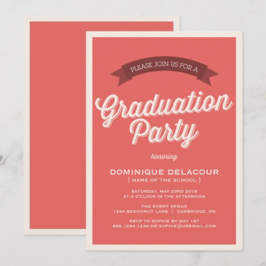 Invitation Red Retro Typography Graduation Party (Devant / Derrière)