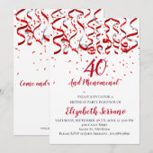 Invitation Red Ribbon And Confetti 40ème anniversaire (Devant / Derrière)