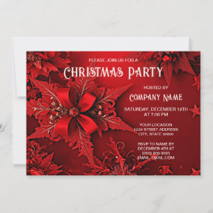 Invitation Red Ribbon Floral Fête de Noël Invitati