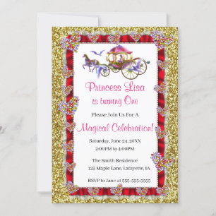 Invitation Red Ribbon Gold Parties scintillant Royal Princess